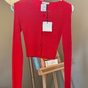 Mimosa Red Ribbed Button Holed Front Crop Top